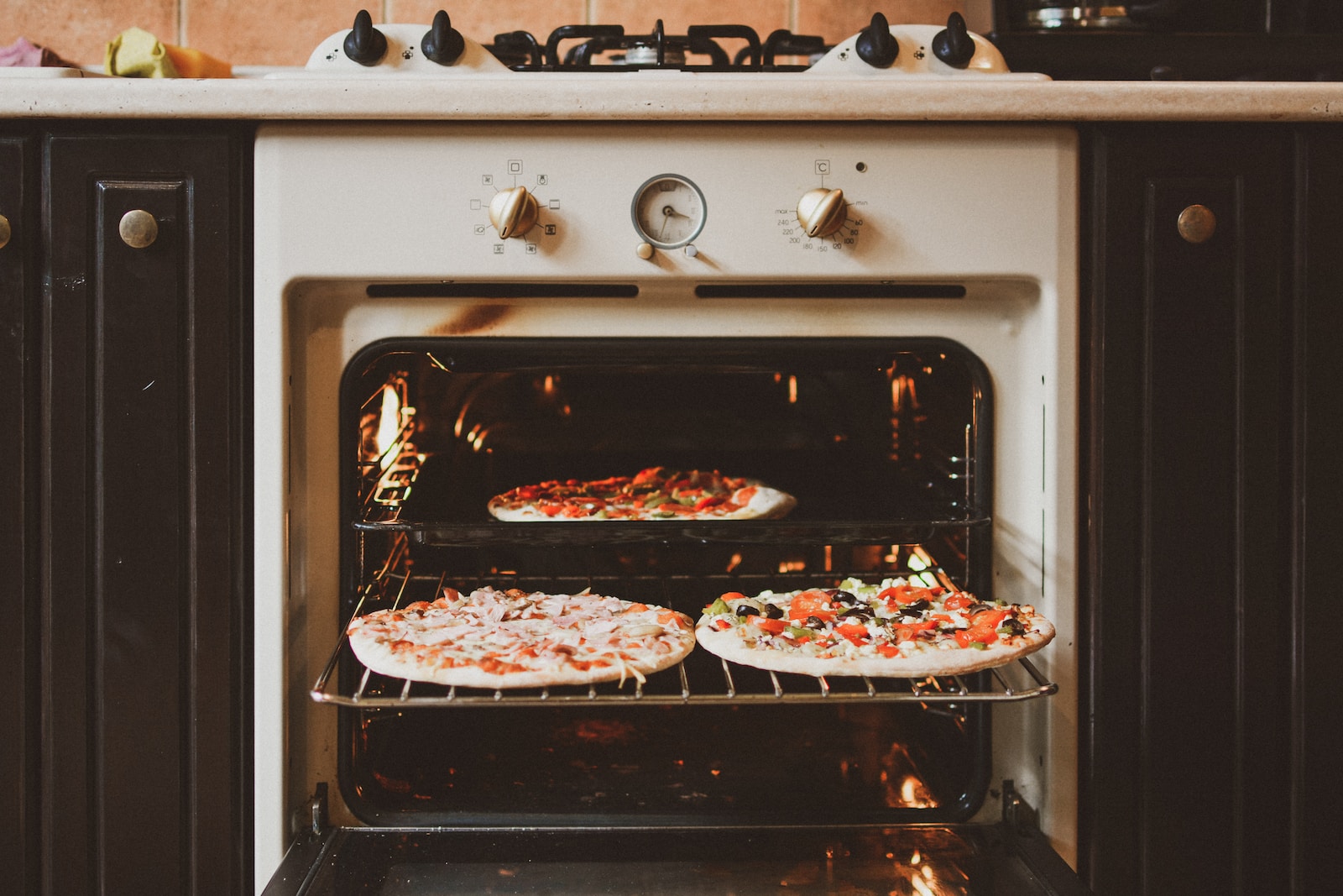 Baked pizza in oven