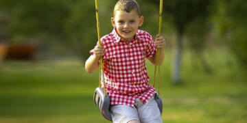 boy, swinging, playing
