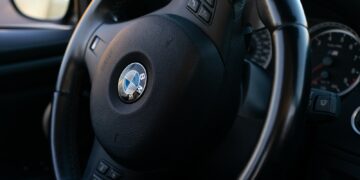 black BMW steering wheel