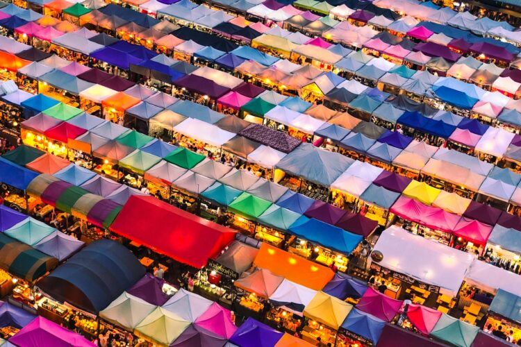 Aerial photography of colorful tent