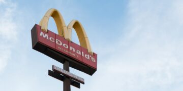 worm's eye view of McDonald's signage