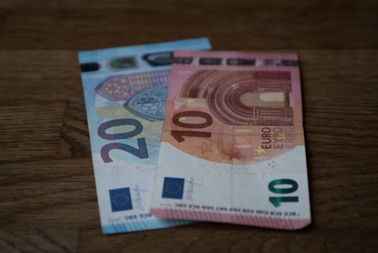 Two 10 and 20 euro banknotes