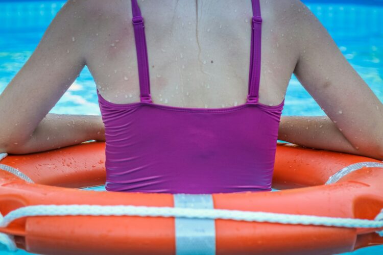Woman weawring inflatable floater