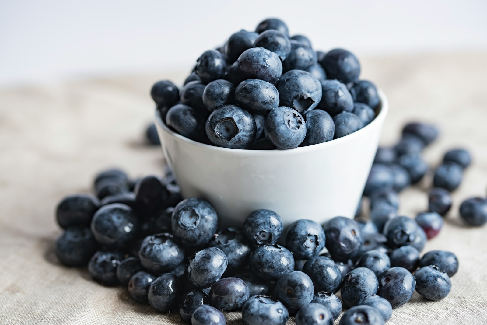 Blueberries on white ceramic container