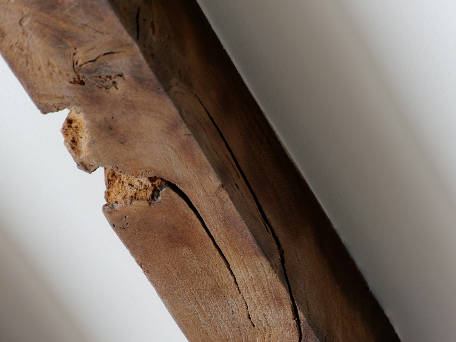 A piece of wood that has been cut in half
