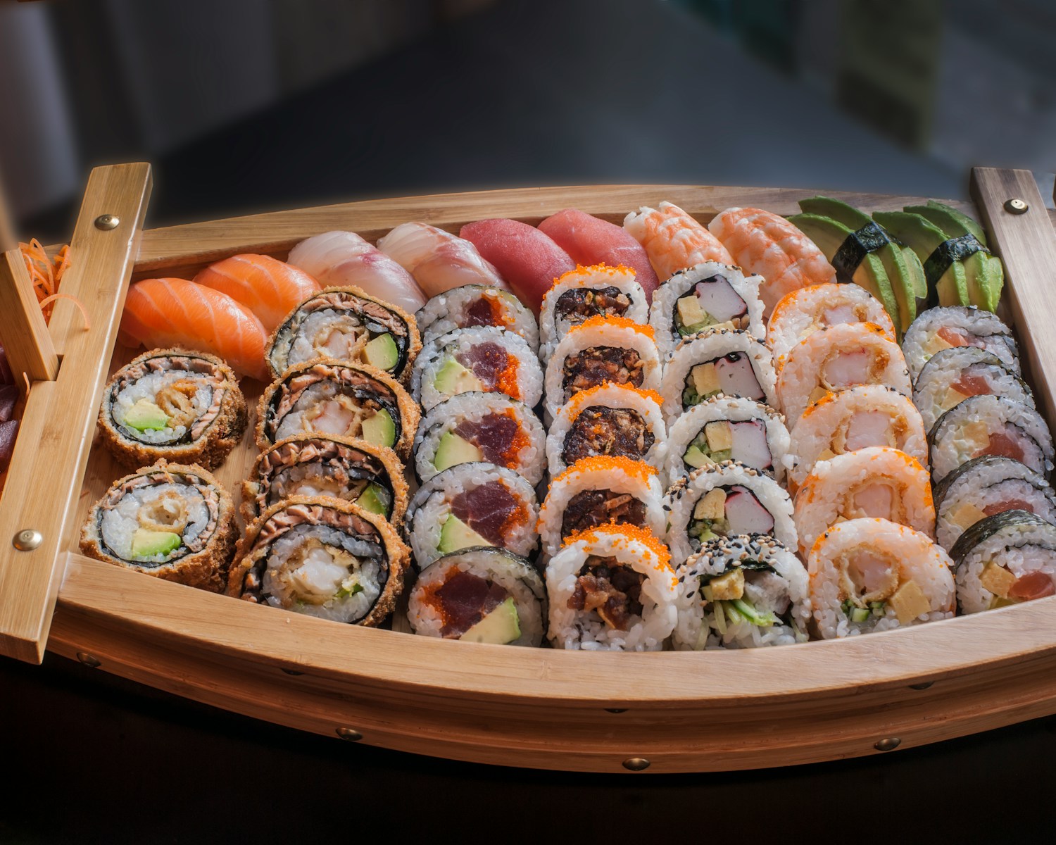 Food photography of varieties of sushies