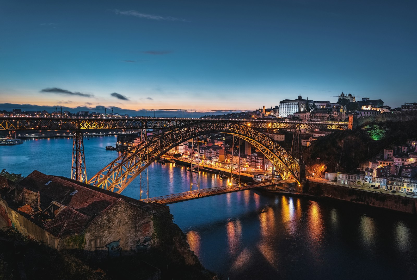 Brown bridge with light