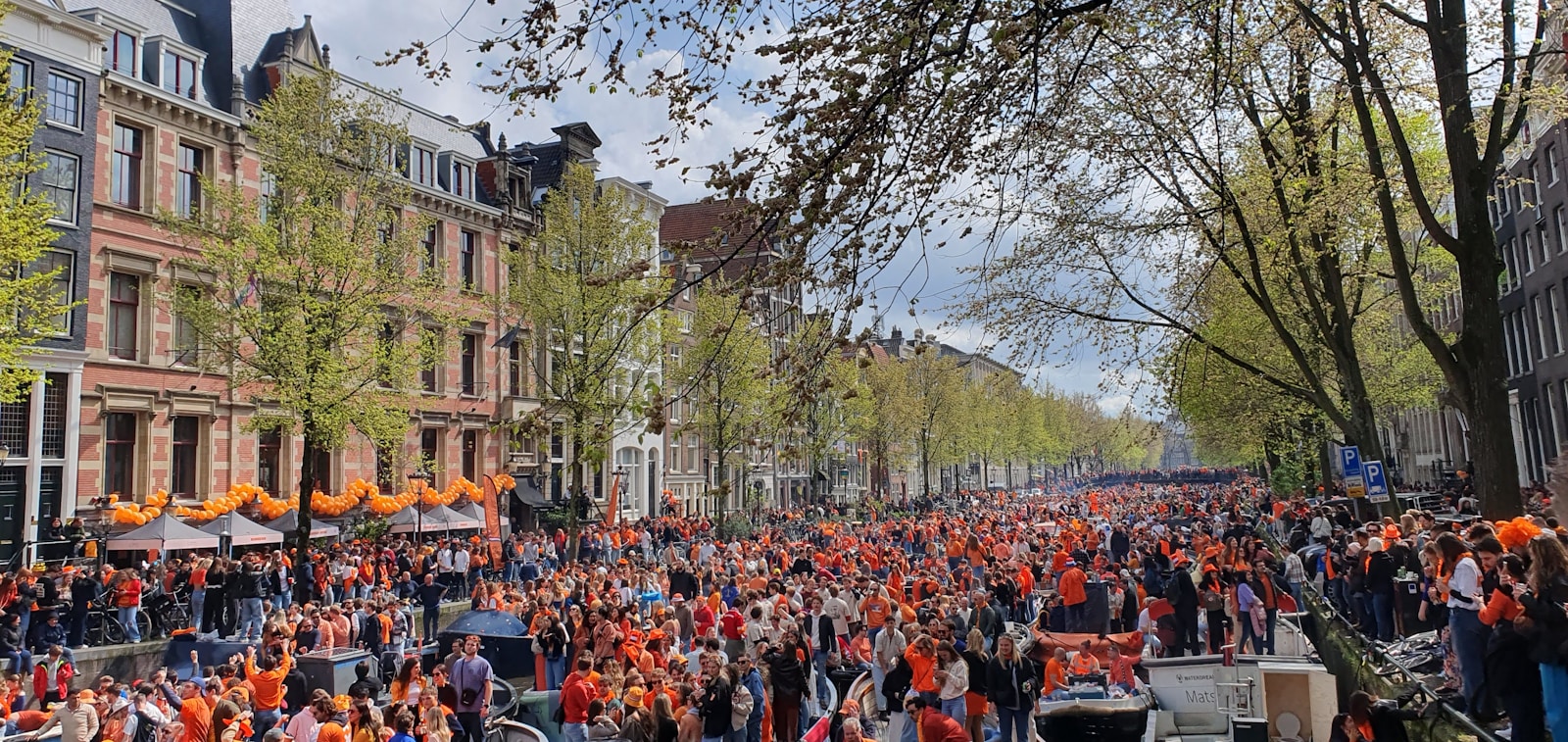 A large group of people standing on a street
