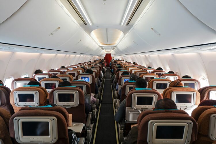 A row of empty seats in an airplane