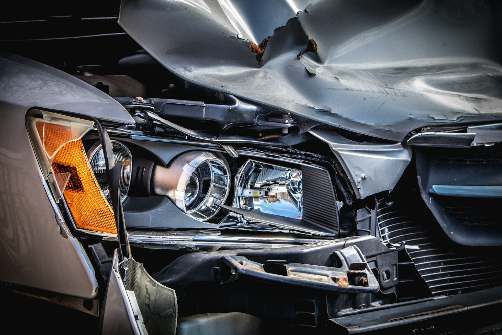 Silver and black car engine