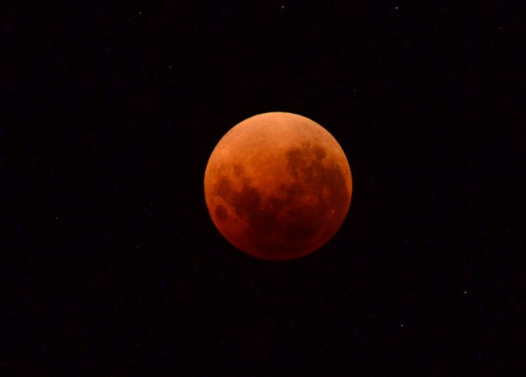 Lunar eclipse photo at night