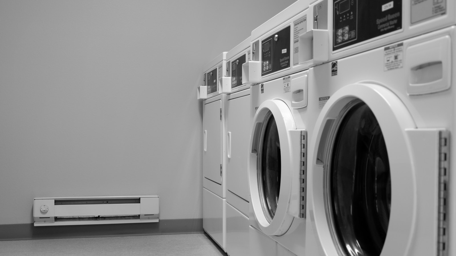 A row of washing machines