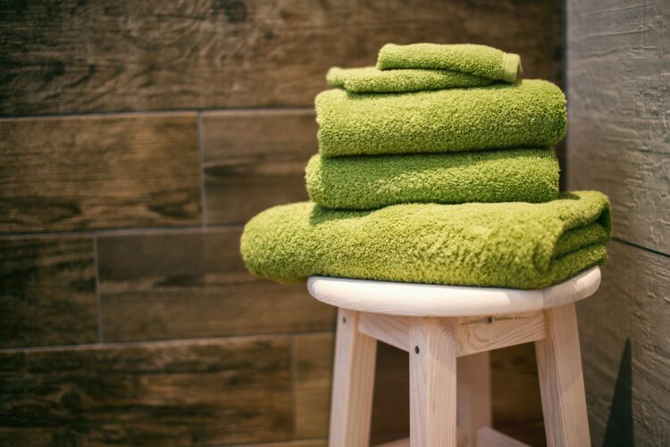 Four green towels