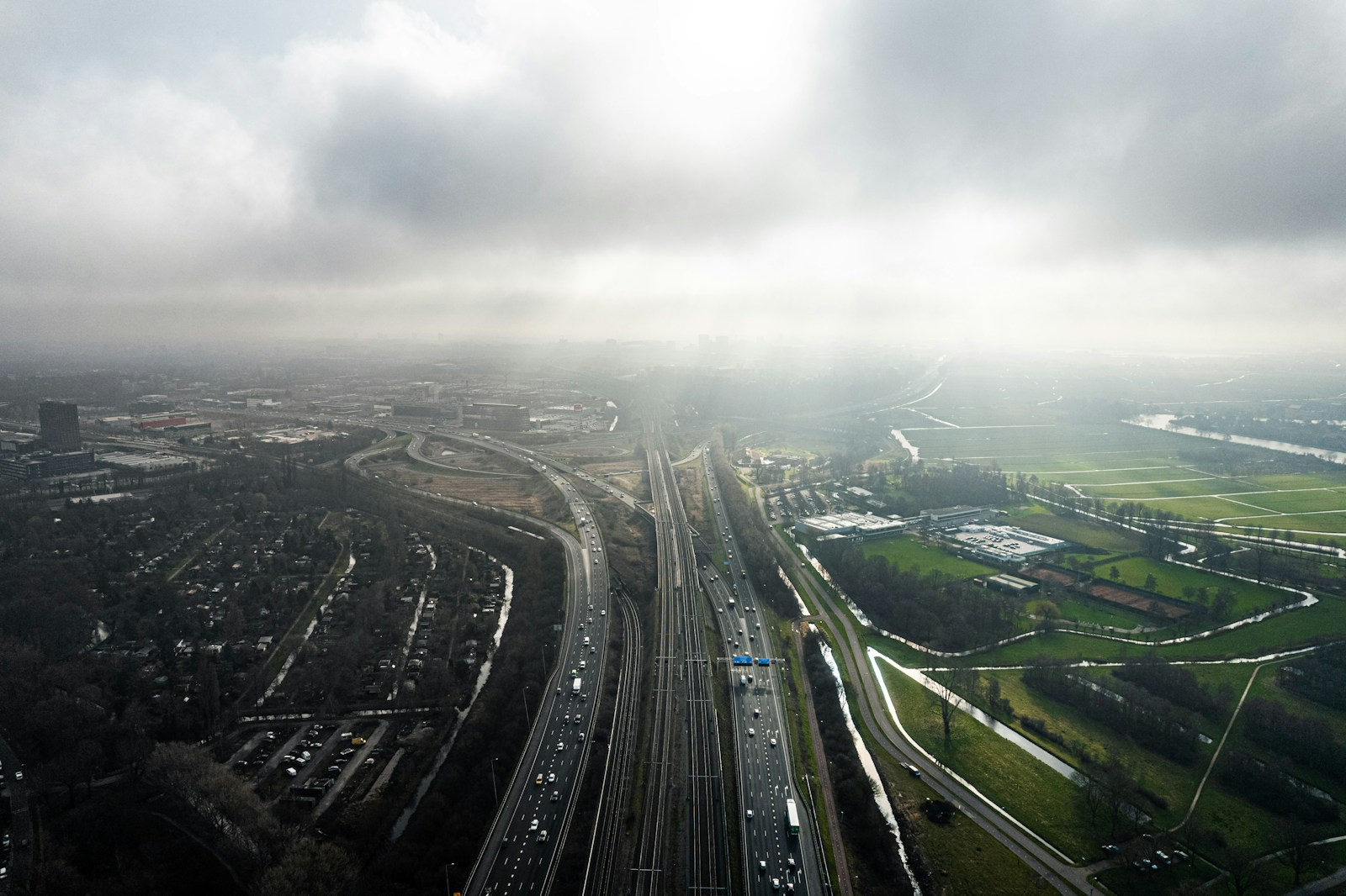 An aerial view of a highway and a highway