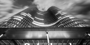 a black and white photo of a rabobank building