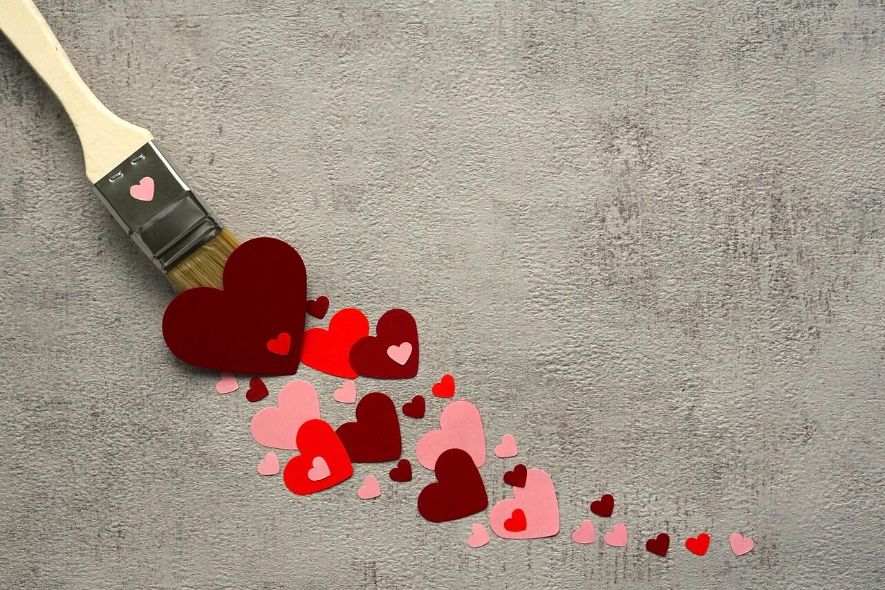 hearts, paint brush, painting, love, draw, symbol, heart, to paint, in love, colour, symbolic power, hearts, love, love, love, heart, heart, heart, heart, heart