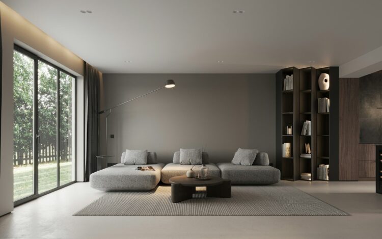 A modern living room with a large window
